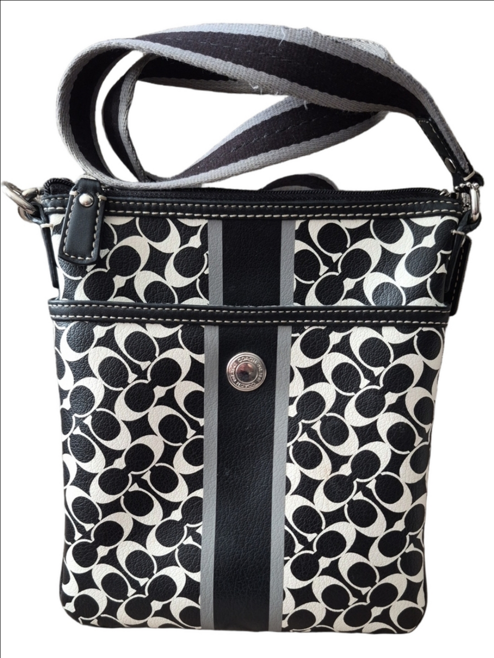 Coach Heritage Signature Stripe Swingpack Crossbody Bag Black/Grey